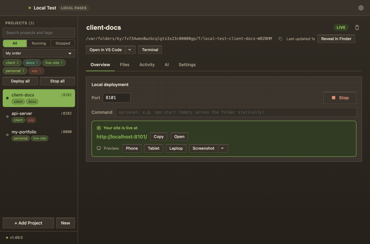 Local Test in the Block World theme.